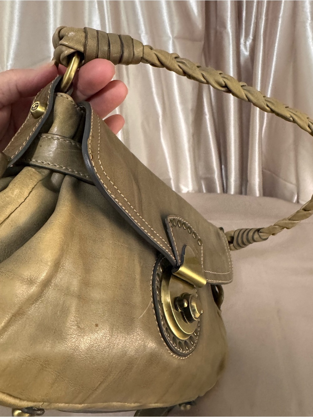 Francesco Biasia Tan Leather Shoulder Bag with Braided Handle - Picture 14 of 16